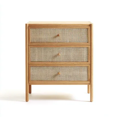 Commode chêne clair et rotin 70x40x85 cm - style naturel - design bohème scandinave-Frameoliq