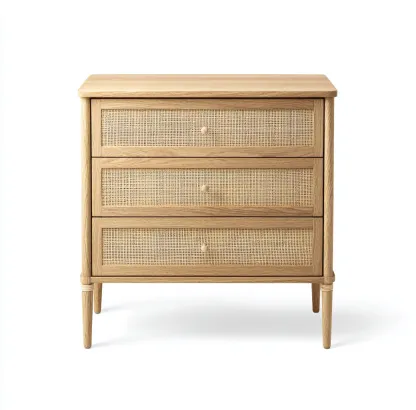 Commode en bois et rotin 90x45x100 cm - couleur bois clair - style naturel-Frameoliq