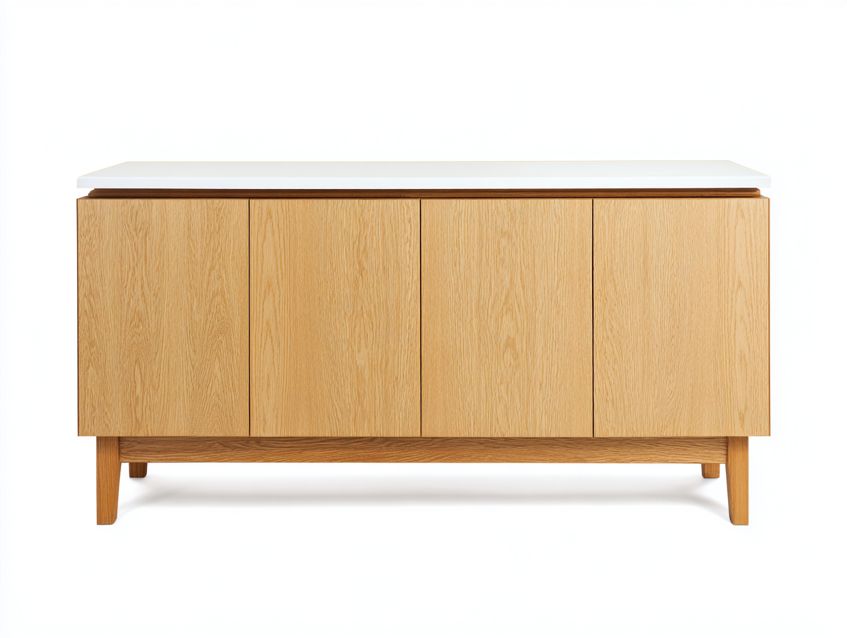 Meuble TV bois 160x42x55 cm - chêne/blanc - style scandinave contemporain-Frameoliq