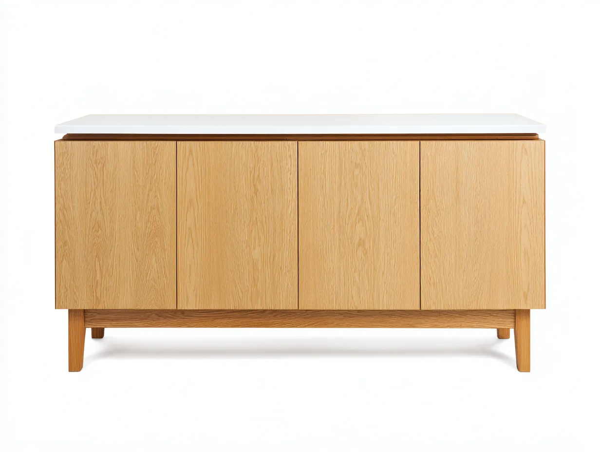 Meuble TV bois 160x42x55 cm - chêne/blanc - style scandinave contemporain-Frameoliq