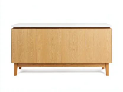 Meuble TV bois 160x42x55 cm - chêne/blanc - style scandinave contemporain-Frameoliq
