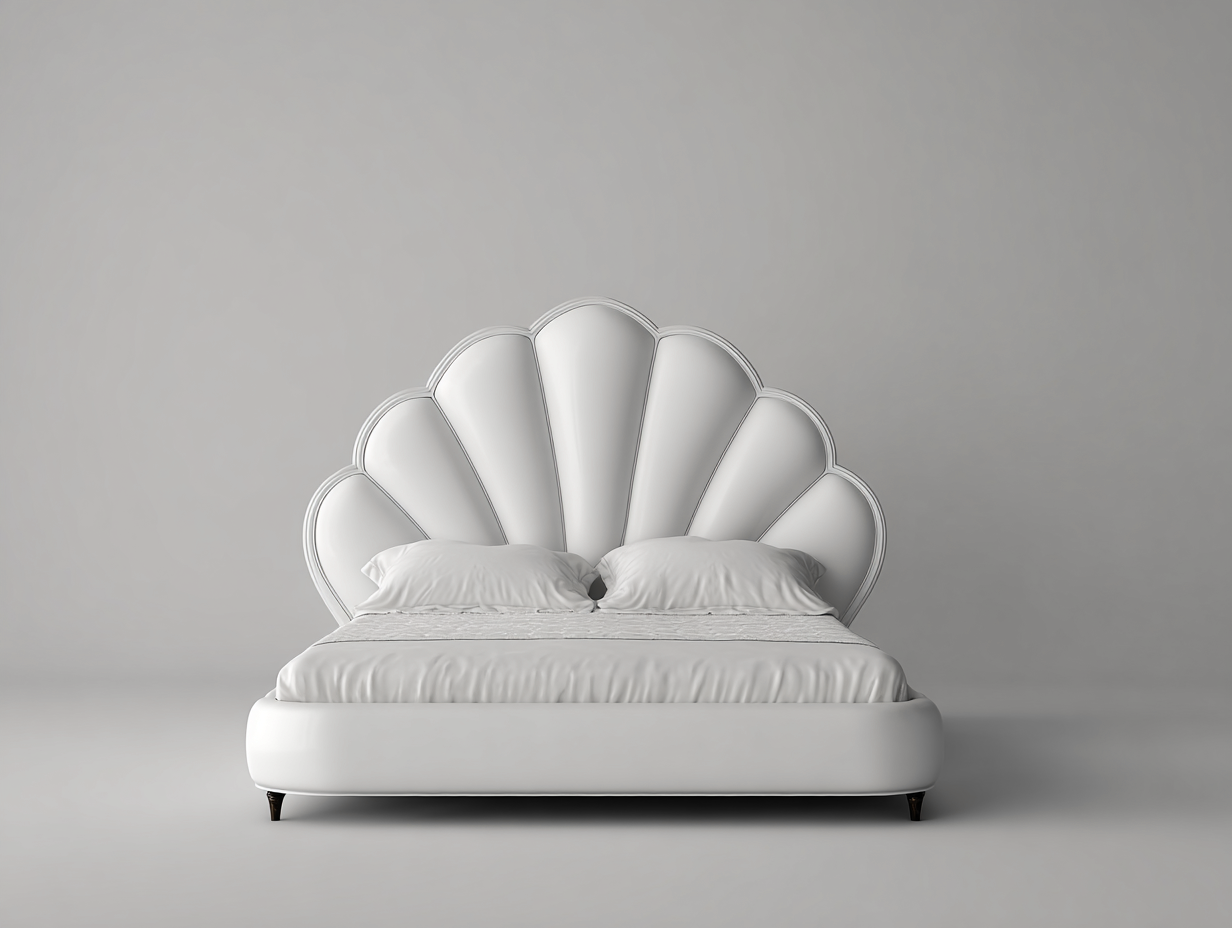 Lit double tapissé 160x200x120 cm - blanc simili cuir - tête de lit coquillage design contemporain-Frameoliq