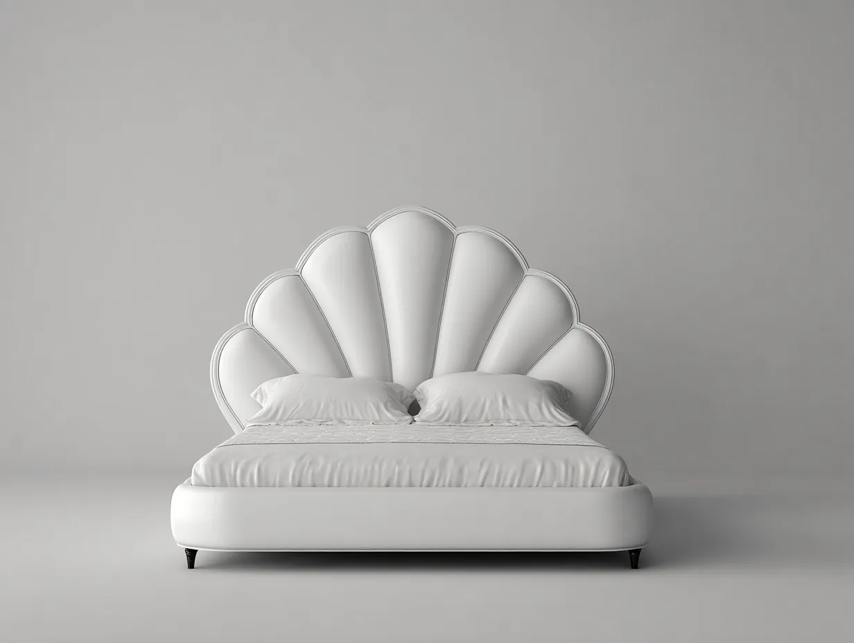 Lit double tapissé 160x200x120 cm - blanc simili cuir - tête de lit coquillage design contemporain-Frameoliq