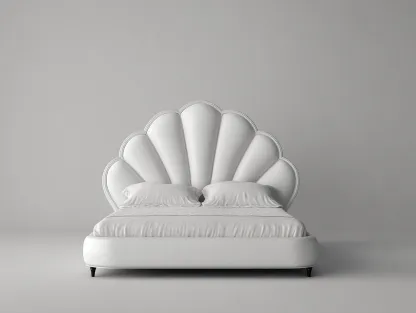 Lit double tapissé 160x200x120 cm - blanc simili cuir - tête de lit coquillage design contemporain-Frameoliq