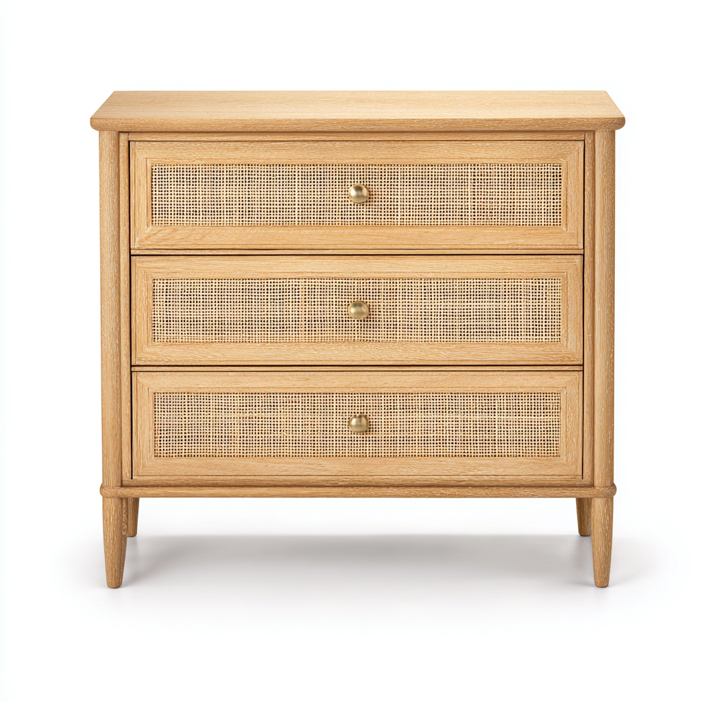 Commode en bois et rotin 90x45x100 cm - couleur bois clair - style naturel-Frameoliq