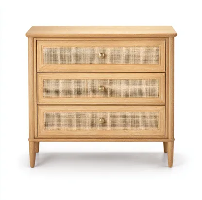 Commode en bois et rotin 90x45x100 cm - couleur bois clair - style naturel-Frameoliq