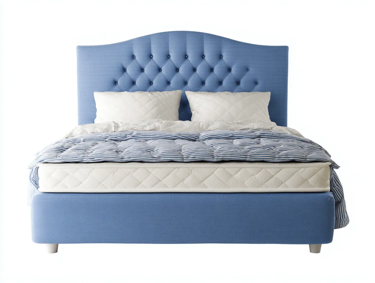 Lit double tapissé 160x200x115 cm - bleu clair tissu - tête de lit capitonnée design classique-Frameoliq