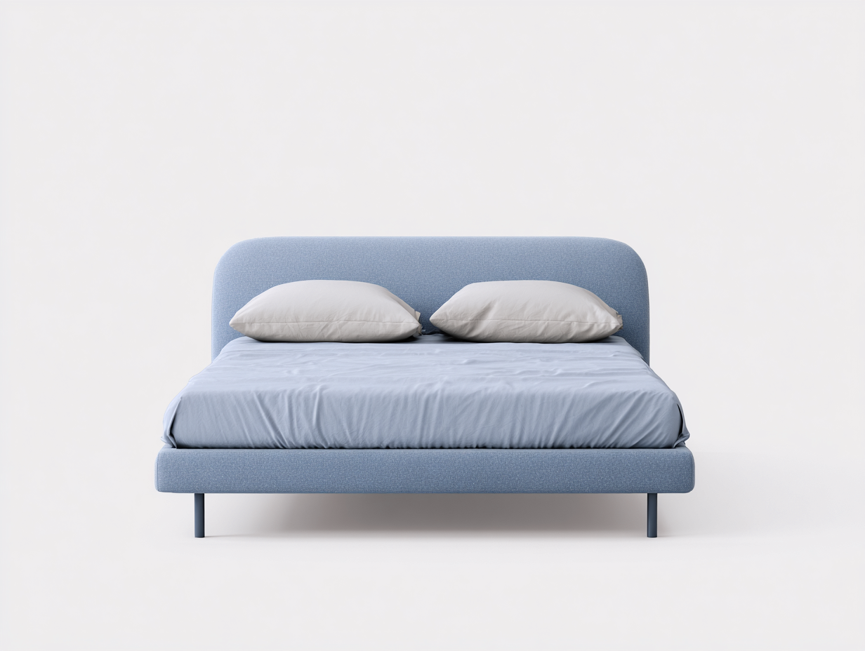 Lit double tapissé 160x200x95 cm - tissu bleu clair - design scandinave arrondi-Frameoliq