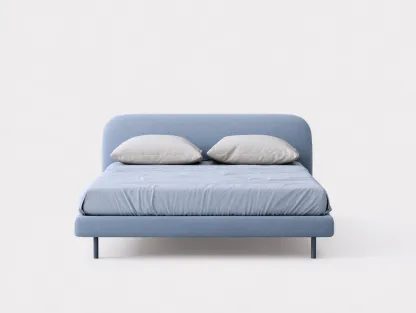 Lit double tapissé 160x200x95 cm - tissu bleu clair - design scandinave arrondi-Frameoliq
