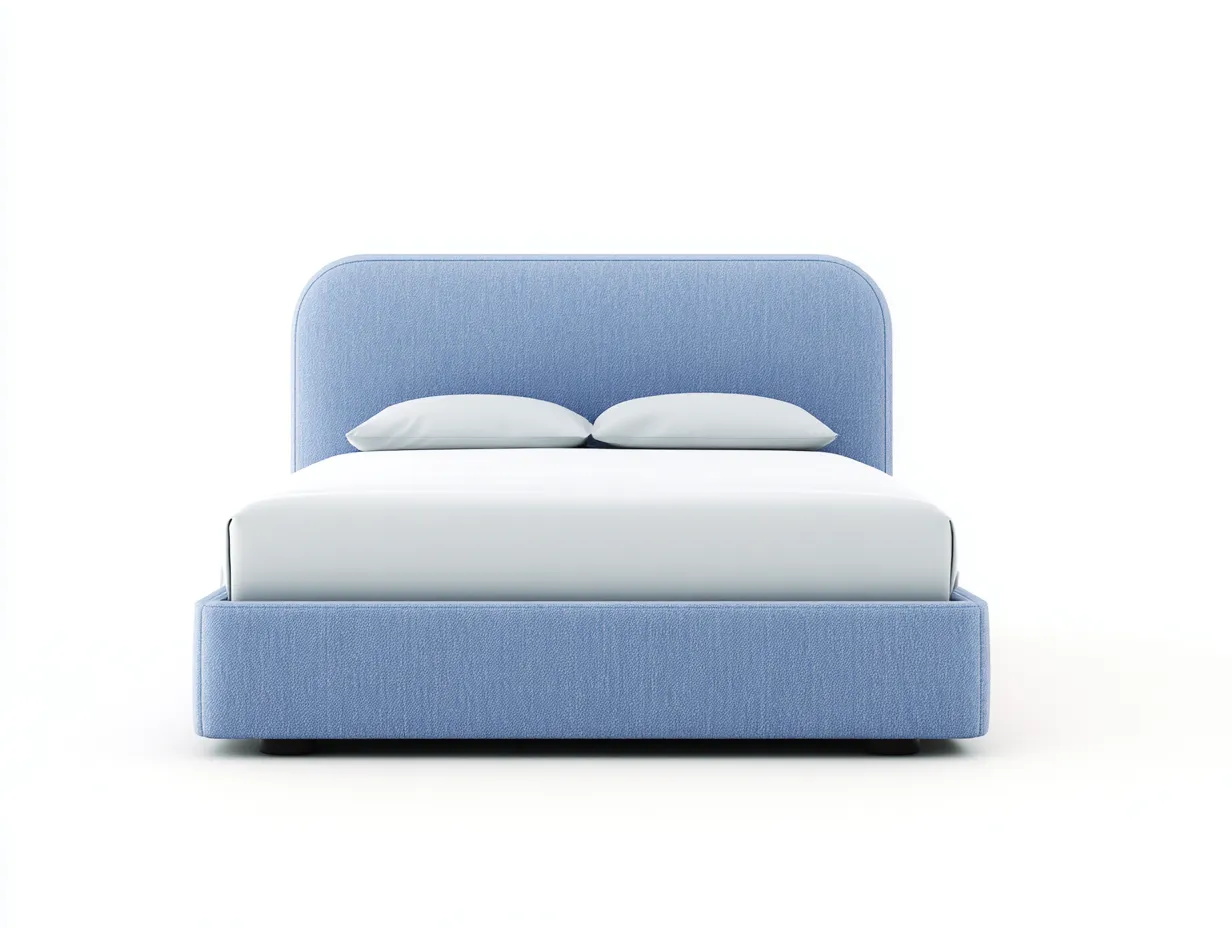 Lit double tapissé 160x200x105 cm - tissu bleu clair - tête de lit arrondie contemporaine-Frameoliq