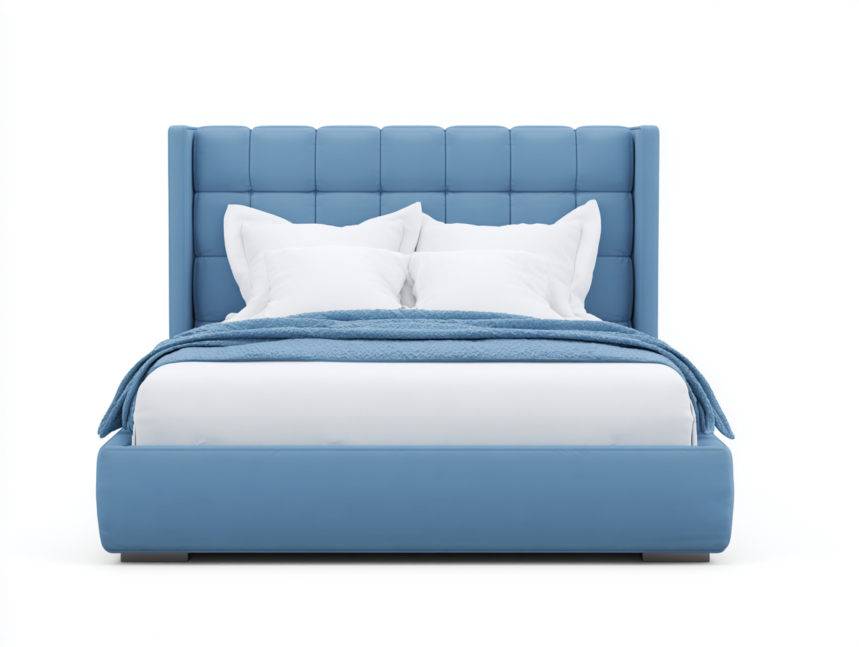 Lit double tapissé 160x200x110 cm - bleu simili cuir - tête de lit matelassée design moderne-Frameoliq