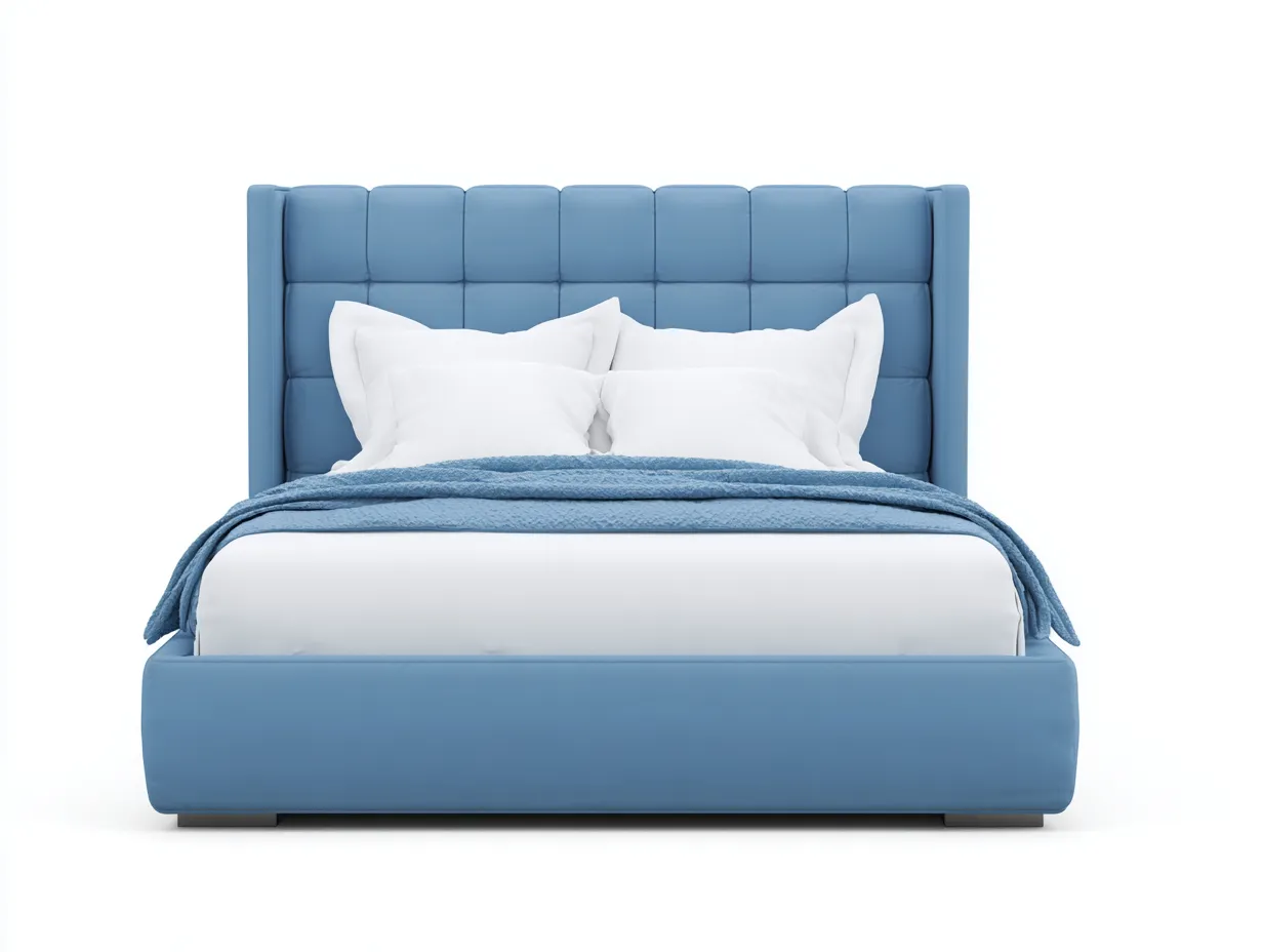 Lit double tapissé 160x200x110 cm - bleu simili cuir - tête de lit matelassée design moderne-Frameoliq