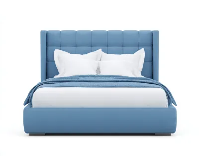 Lit double tapissé 160x200x110 cm - bleu simili cuir - tête de lit matelassée design moderne-Frameoliq