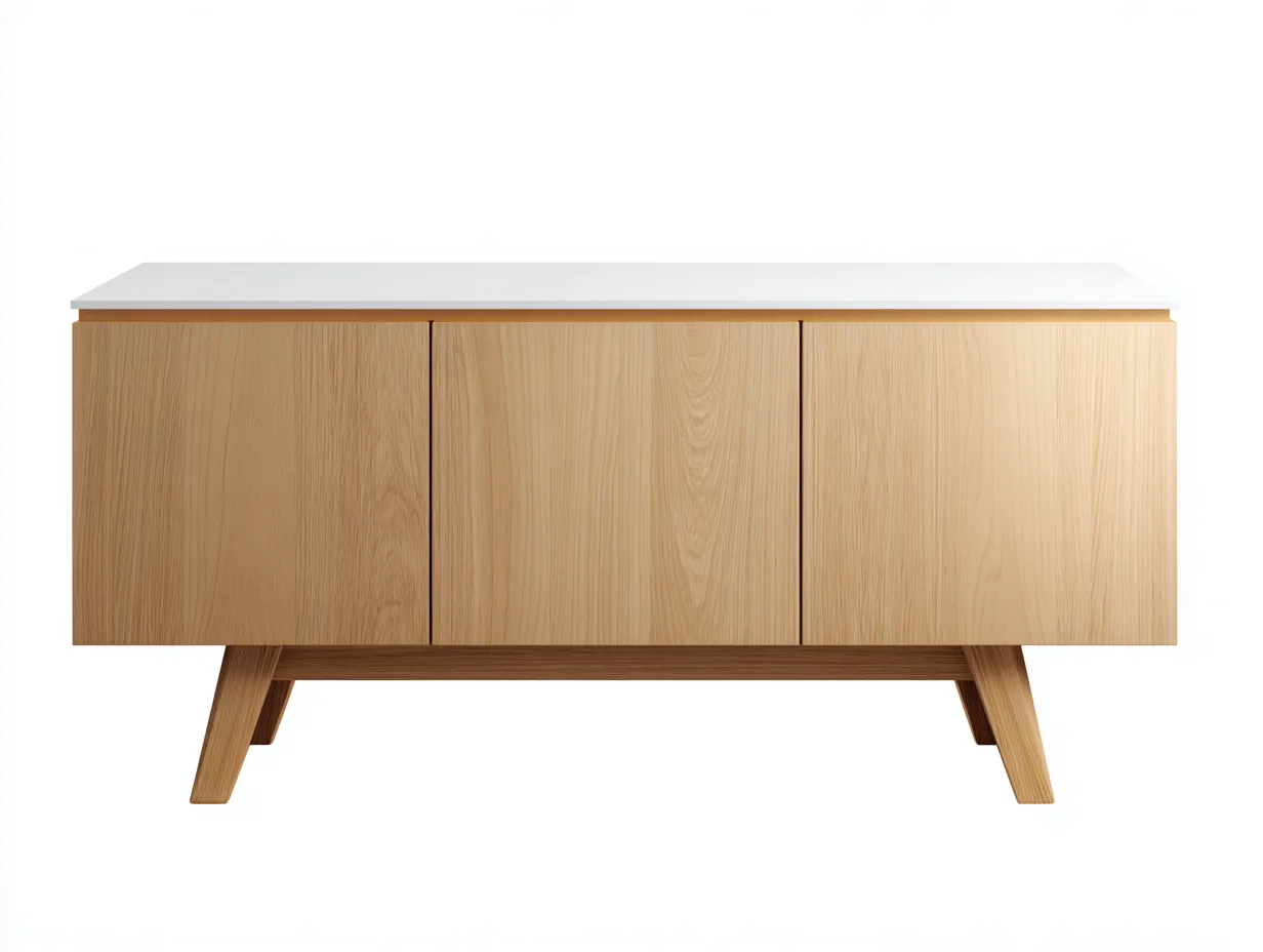 Meuble TV en chêne clair et blanc 140x40x55 cm - design moderne - pour salon contemporain-Frameoliq