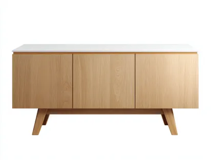 Meuble TV en chêne clair et blanc 140x40x55 cm - design moderne - pour salon contemporain-Frameoliq