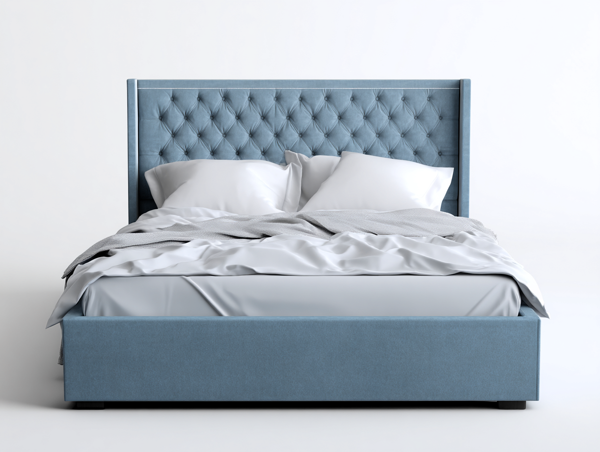 Lit double tapissé 160x200x110 cm - velours bleu - tête de lit capitonnée-Frameoliq