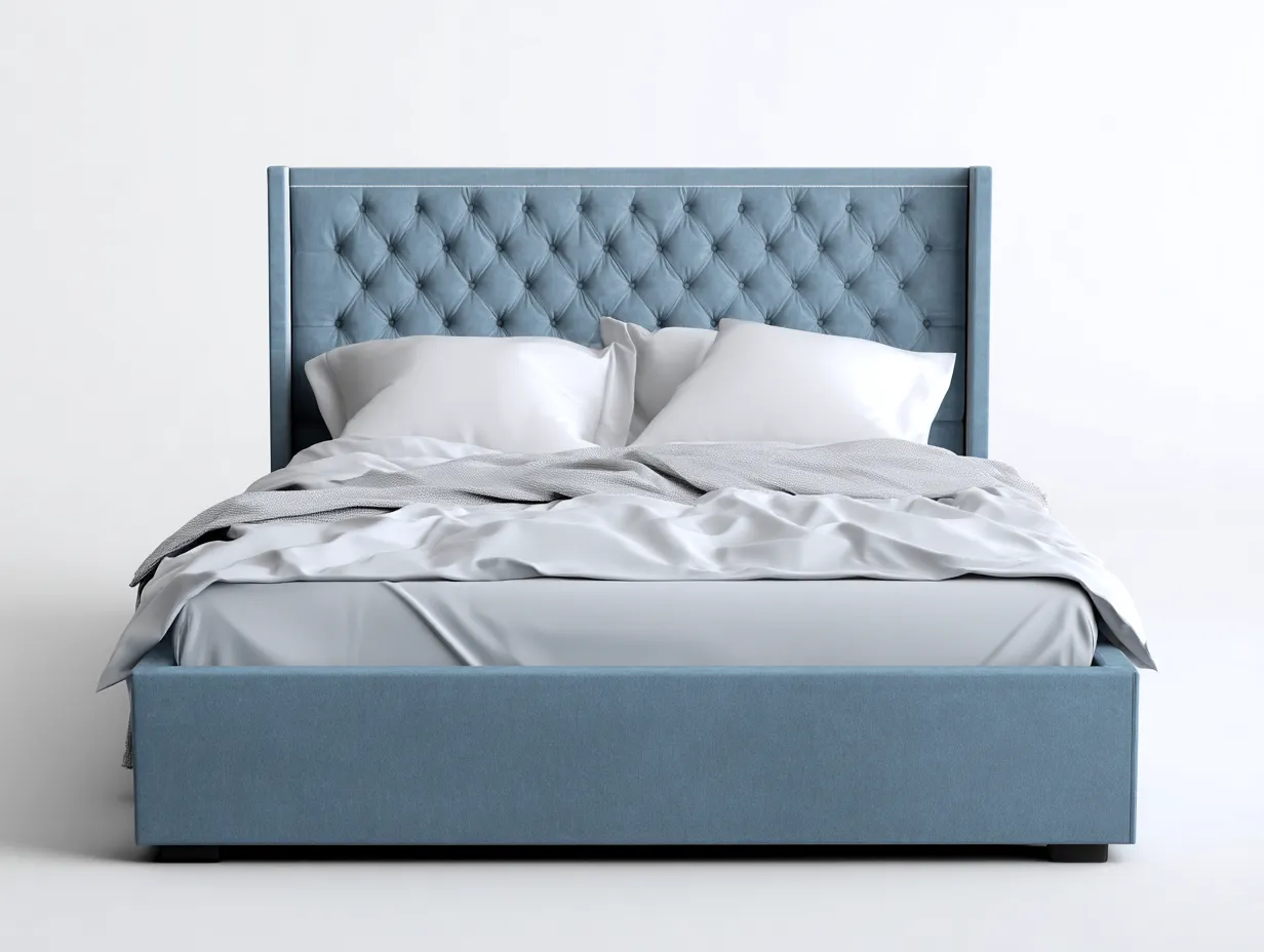 Lit double tapissé 160x200x110 cm - velours bleu - tête de lit capitonnée-Frameoliq