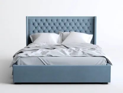 Lit double tapissé 160x200x110 cm - velours bleu - tête de lit capitonnée-Frameoliq