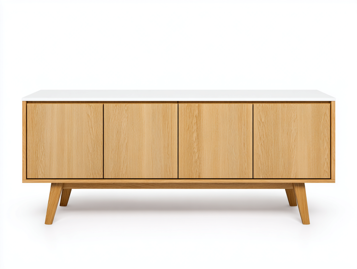 Meuble TV en chêne naturel et blanc 150x40x55 cm - design nordique - pour salon contemporain-Frameoliq