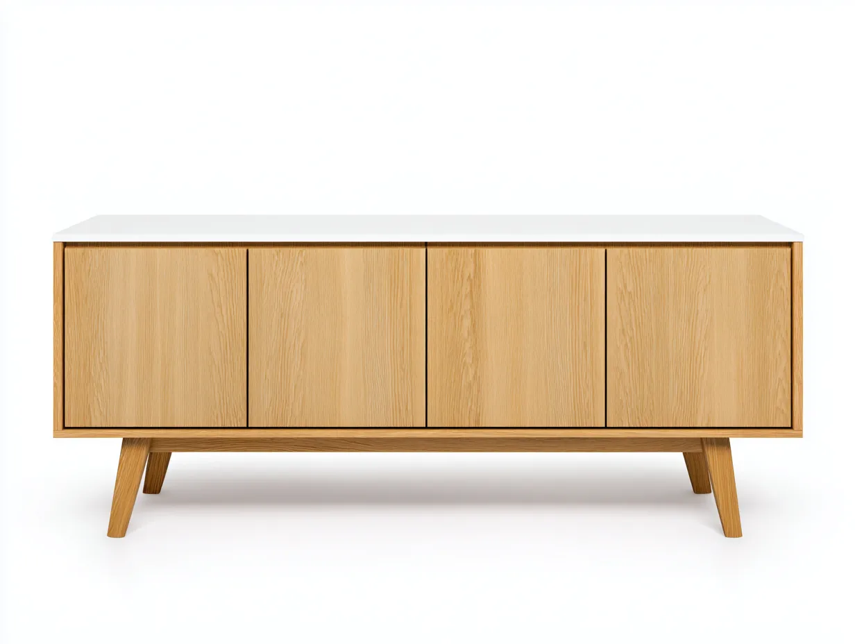 Meuble TV en chêne naturel et blanc 150x40x55 cm - design nordique - pour salon contemporain-Frameoliq