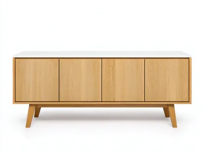 Meuble TV en chêne naturel et blanc 150x40x55 cm - design nordique - pour salon contemporain-Frameoliq