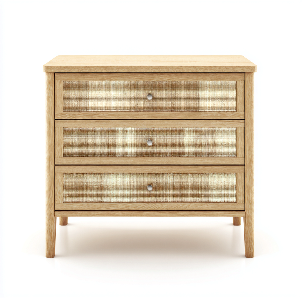 Commode en bois et rotin 90x45x100 cm - couleur bois clair - style naturel-Frameoliq