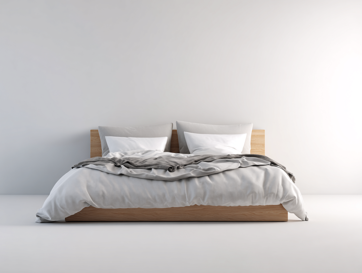 Lit double en bois 160x200x90 cm - chêne clair - style minimaliste-Frameoliq