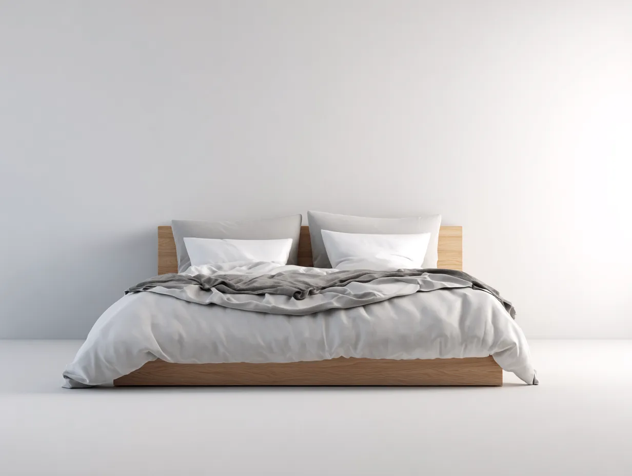 Lit double en bois 160x200x90 cm - chêne clair - style minimaliste-Frameoliq