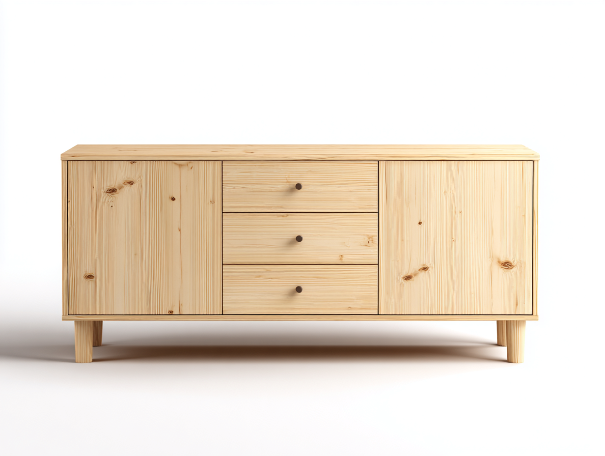 Buffet en pin massif 150x45x85 cm - couleur bois clair - style scandinave-Frameoliq