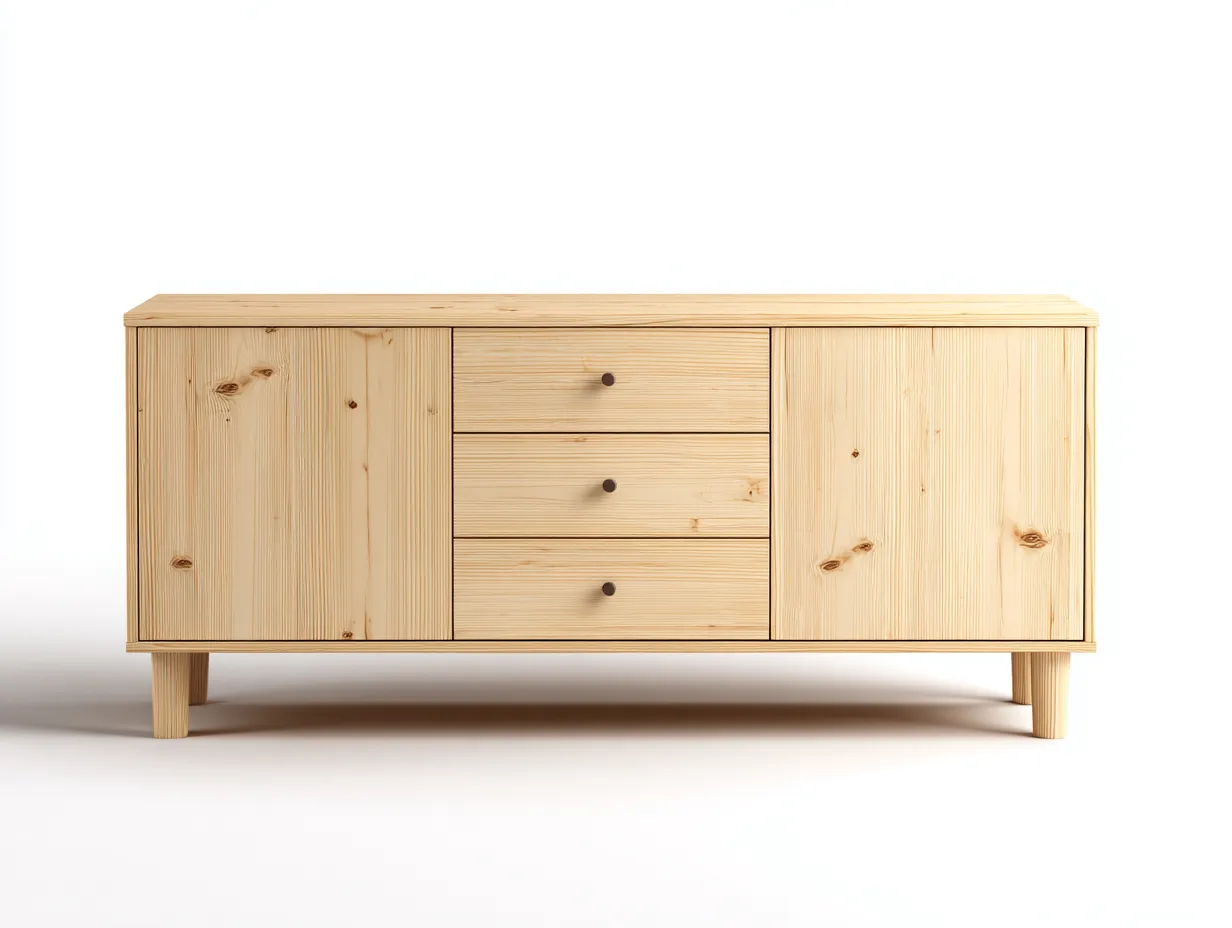 Buffet en pin massif 150x45x85 cm - couleur bois clair - style scandinave-Frameoliq
