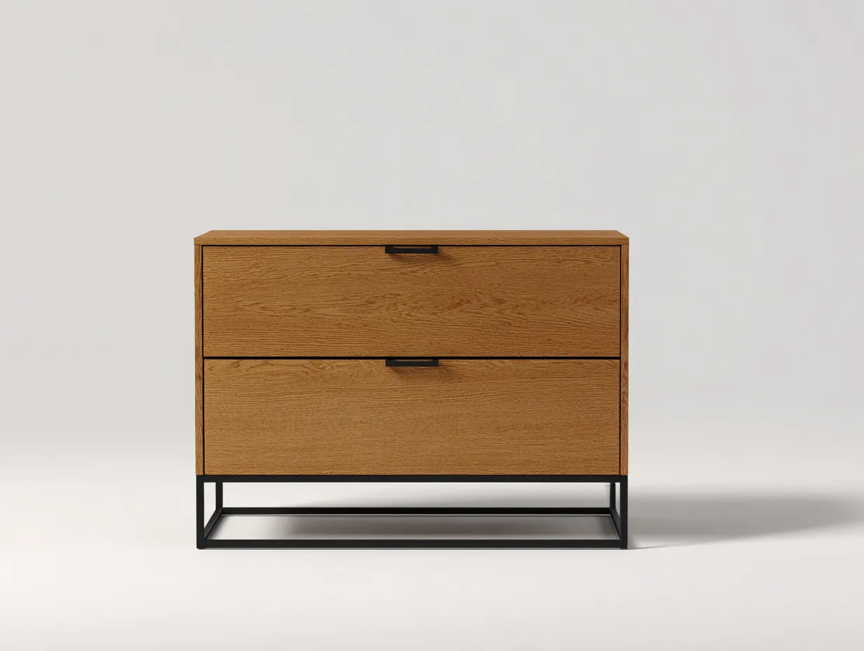 Commode couleur chêne et noir 90x40x80 cm - structure industrielle - style moderne épuré-Frameoliq