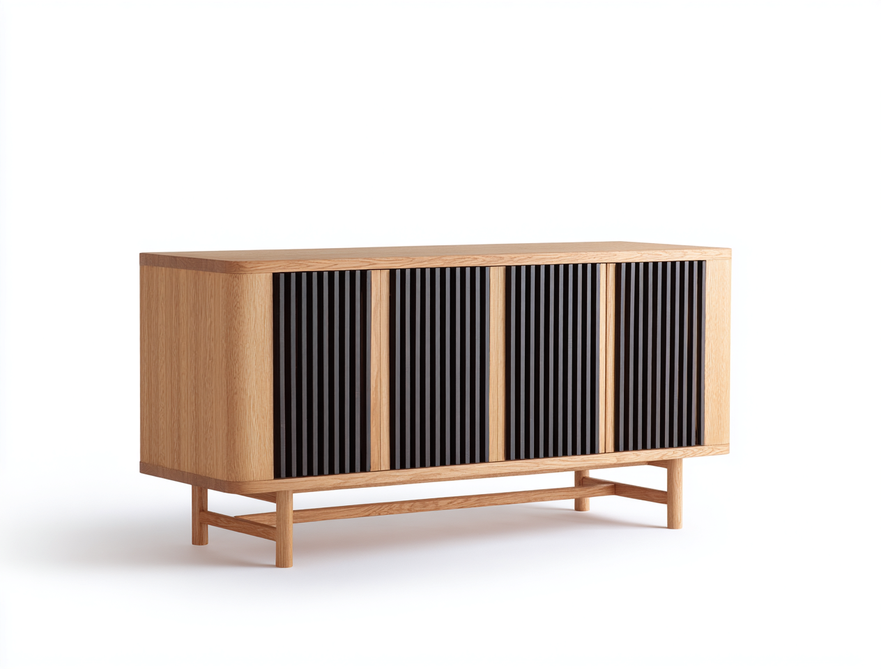 Buffet en chêne 140x45x85 cm - chêne clair/noir - style moderne à lattes verticales-Frameoliq