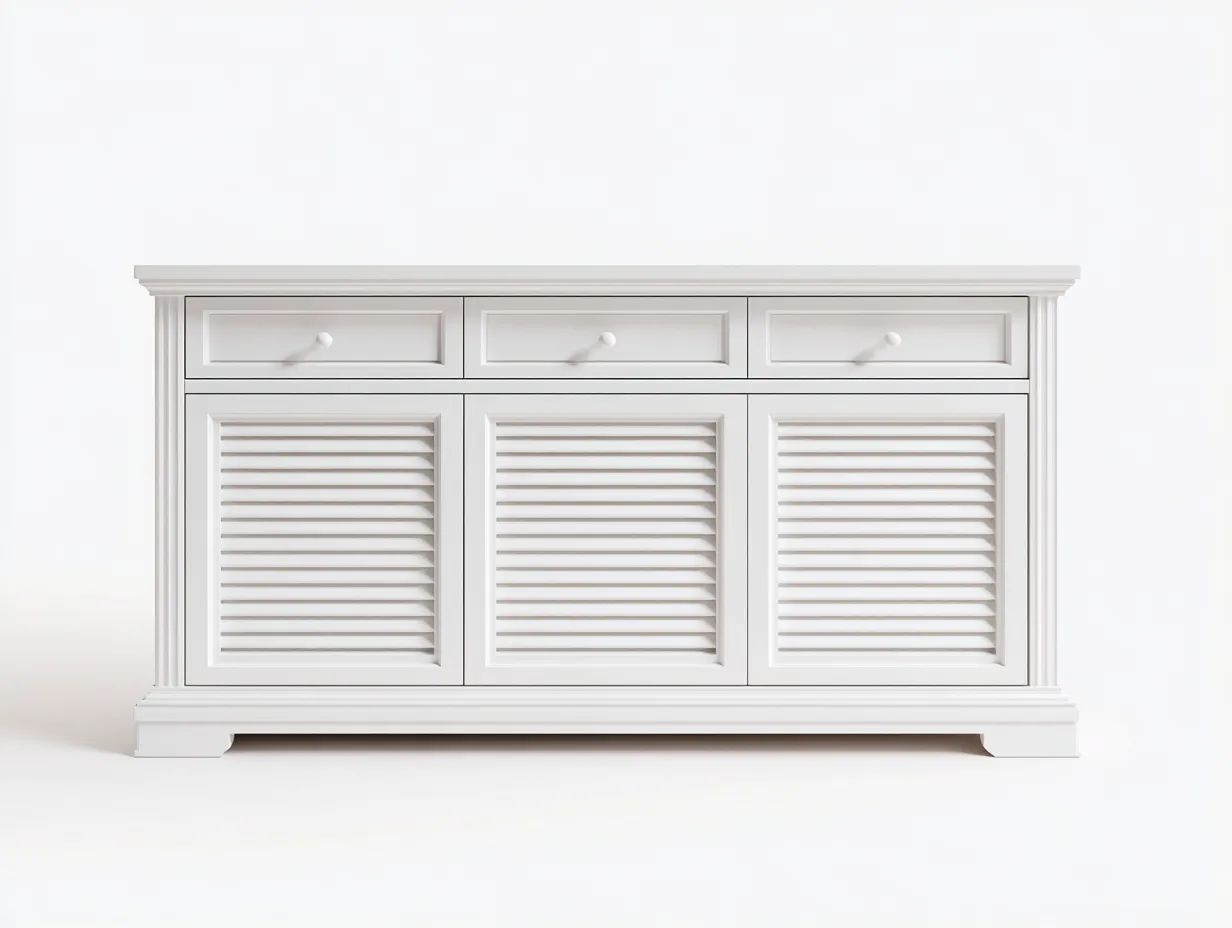 Meuble TV blanc 145x40x75 cm - design classique - pour salon élégant-Frameoliq