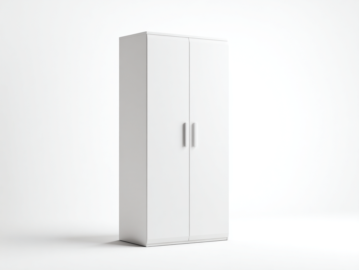 Armoire en bois 100x55x200 cm - blanc - poignées argentées - style moderne avec espace de rangement-Frameoliq