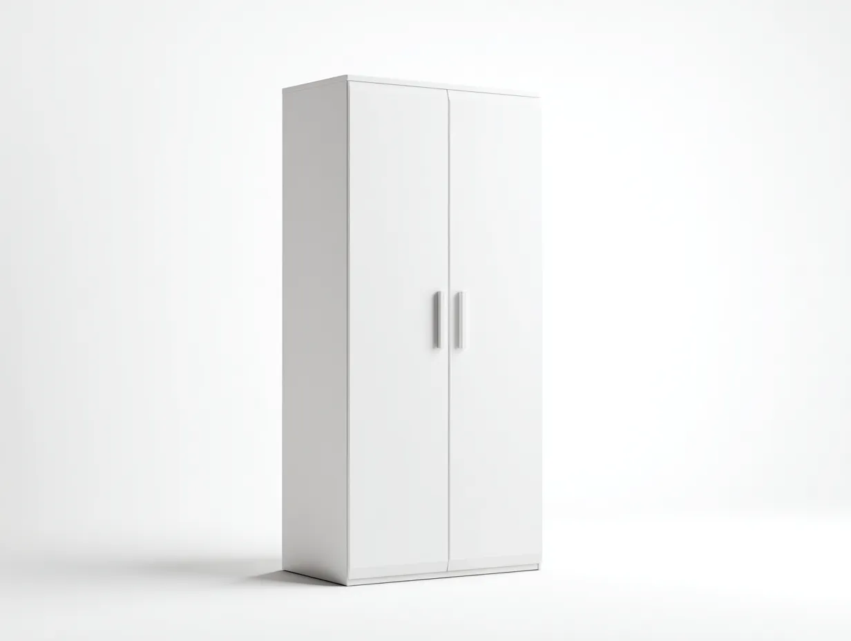 Armoire en bois 100x55x200 cm - blanc - poignées argentées - style moderne avec espace de rangement-Frameoliq