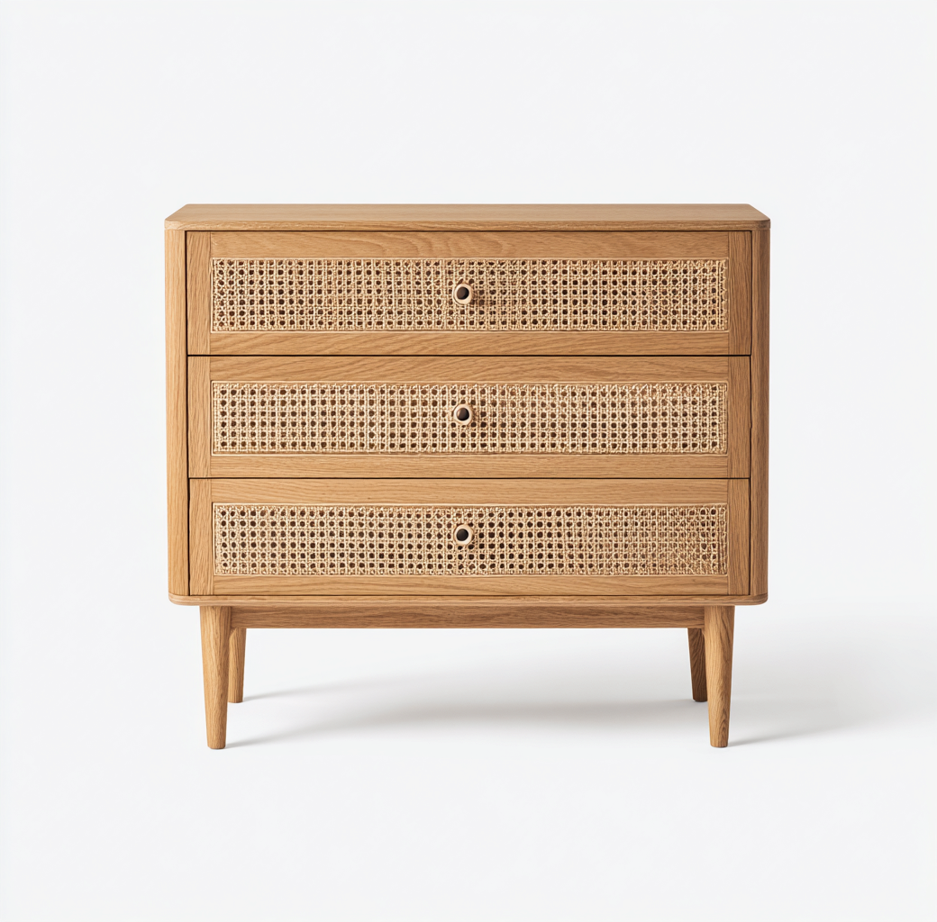 Commode en bois et rotin 90x45x100 cm - couleur bois clair - style naturel-Frameoliq