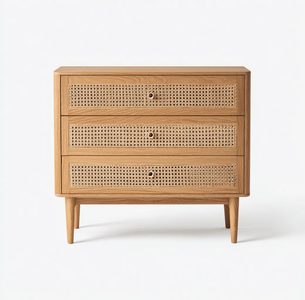 Commode en bois et rotin 90x45x100 cm - couleur bois clair - style naturel-Frameoliq