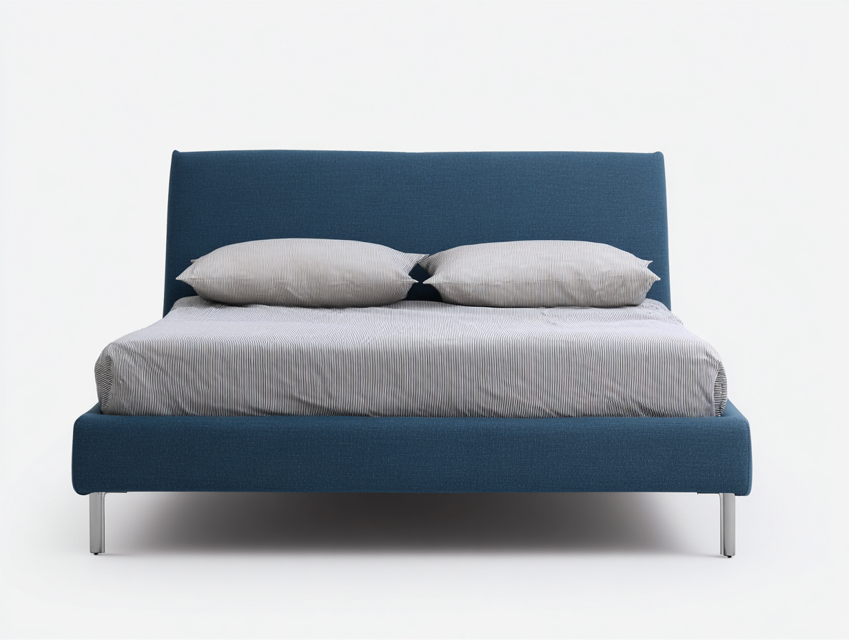 Lit double tapissé 160x200x95 cm - tissu bleu - style moderne minimaliste-Frameoliq