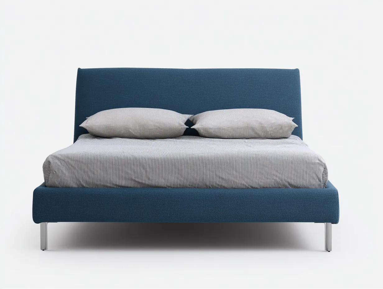 Lit double tapissé 160x200x95 cm - tissu bleu - style moderne minimaliste-Frameoliq