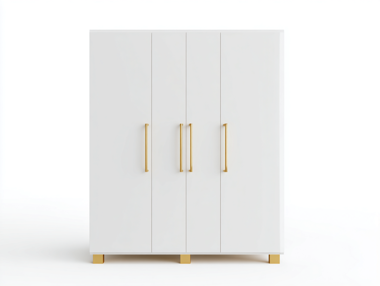 Armoire en bois 150x55x200 cm - blanc - poignées et pieds dorés - style moderne avec espace de rangement-Frameoliq