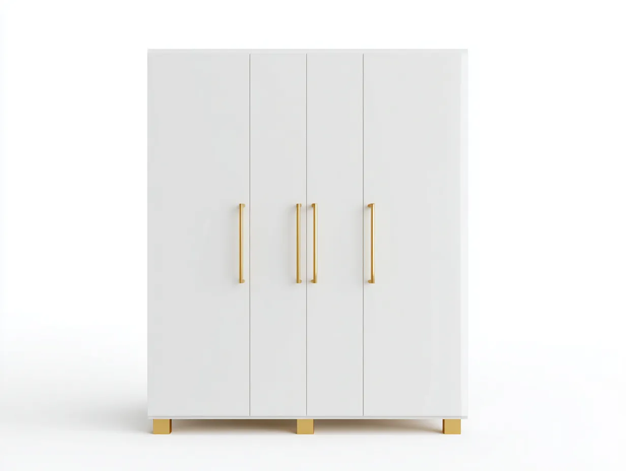 Armoire en bois 150x55x200 cm - blanc - poignées et pieds dorés - style moderne avec espace de rangement-Frameoliq