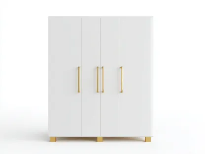 Armoire en bois 150x55x200 cm - blanc - poignées et pieds dorés - style moderne avec espace de rangement-Frameoliq