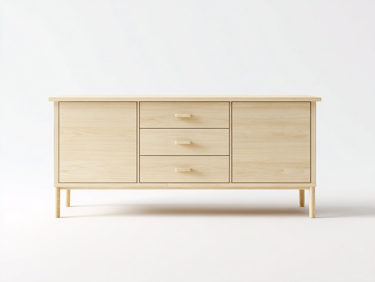 Buffet bois clair 150x40x80 cm - style scandinave - design minimaliste en pin naturel-Frameoliq