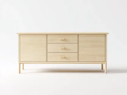 Buffet bois clair 150x40x80 cm - style scandinave - design minimaliste en pin naturel-Frameoliq