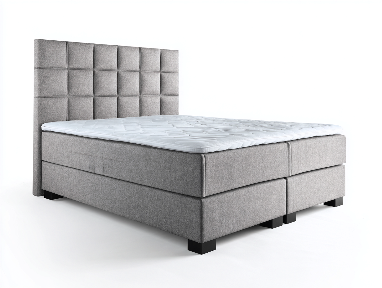 Lit double boxspring 170x210x115 cm - gris clair - design moderne avec tête de lit matelassée-Abodeno
