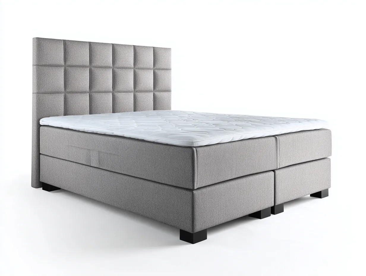 Lit double boxspring 170x210x115 cm - gris clair - design moderne avec tête de lit matelassée-Abodeno