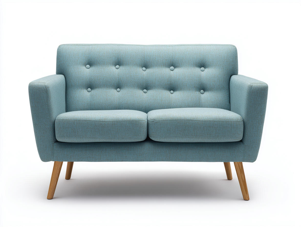 Canapé deux places - tissu - 150x85x85 cm - bleu clair - style scandinave à boutons capitonnés-Abodeno