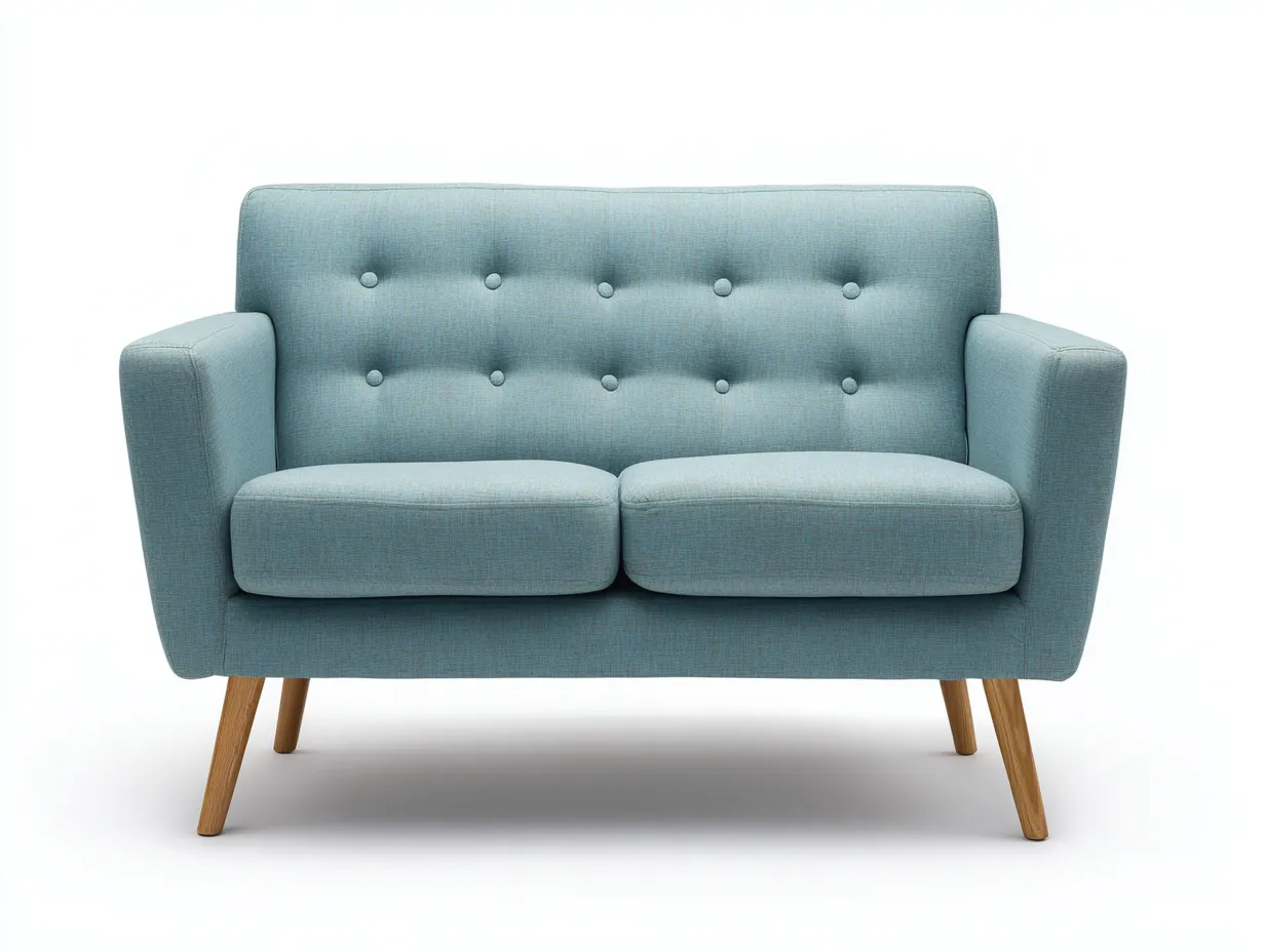 Canapé deux places - tissu - 150x85x85 cm - bleu clair - style scandinave à boutons capitonnés-Abodeno