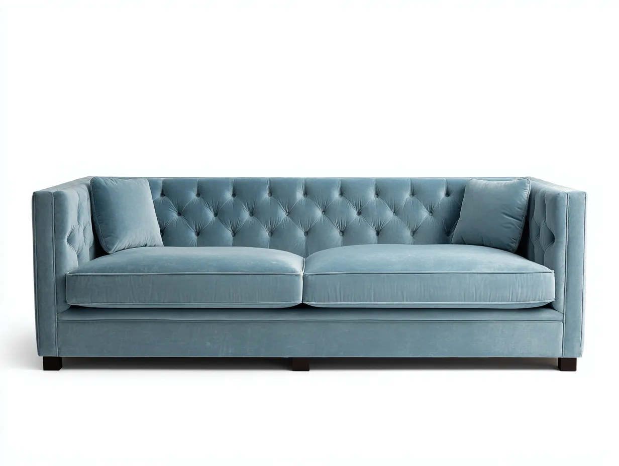 Canapé 3 places en velours 215x88x76 cm - bleu clair - design moderne capitonné-Abodeno