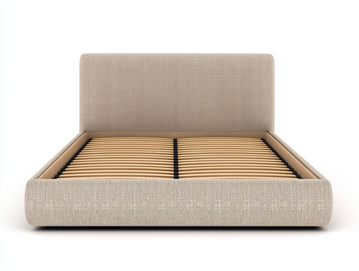 Lit double tapissé 165x205x105 cm - beige - design contemporain rembourré-Abodeno